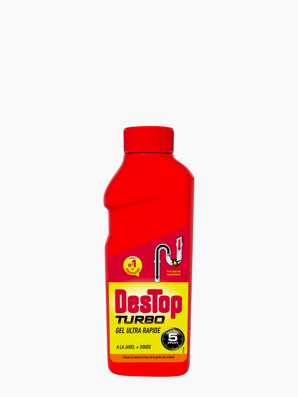 LOT DE 5 - DESTOP - Turbo - Rouge - Gel Déboucheur 5 minutes - flacon de  500 ml