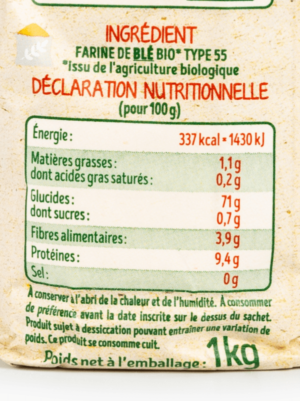 Francine Farine de blé, Type 55, 100 % blés de France, Bio 