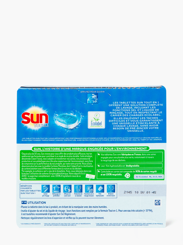 Tablettes lave-vaisselle tout en 1 Ecolabel Sun x24 sur