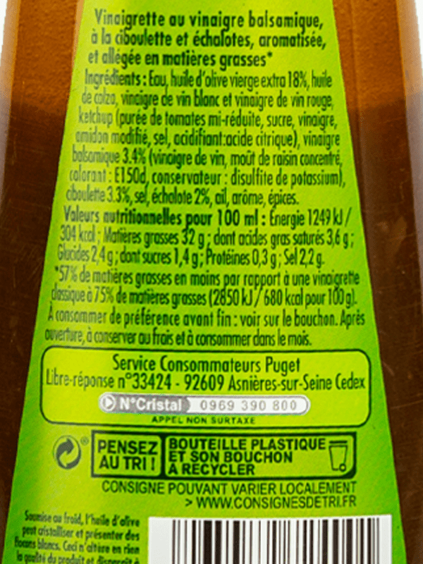 Puget Vinaigrette légère à l'huile d'olive vierge extra, vinaigre  Balsamique, ciboulettes & échalotes - La bouteille de 33cl : :  Epicerie