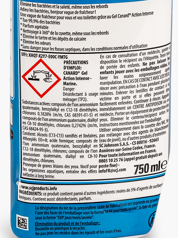 CANARD Nettoyant WC désinfectant détartrant Canard Action intense Marine  750 ml - Produits Nettoyage Salles de Bainfavorable à acheter dans notre  magasin