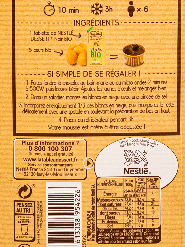 Chocolat noir Bio Nestlé Dessert