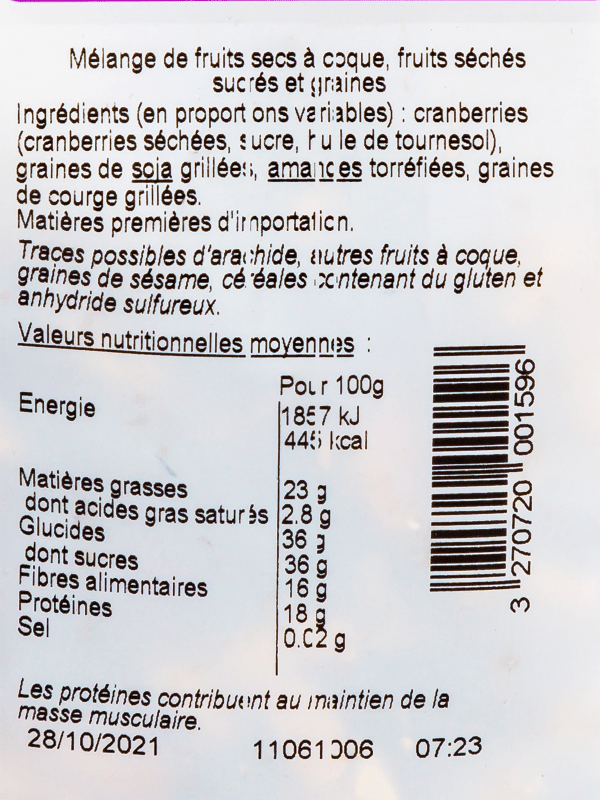 Formule éclat mélange de fruits secs et graines, Daco Bello (200 g)