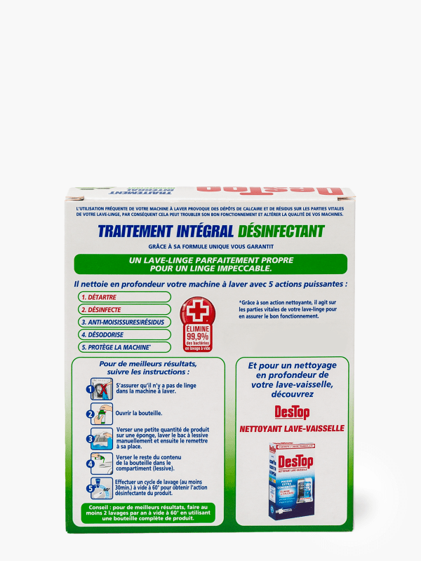 Destop - Nettoyant lave-linge traitement intégral désinfectant (2x250ml)  commandez en ligne avec Flink !