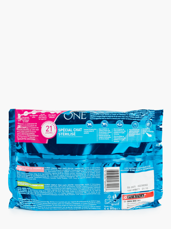 Purina One Spécial Chat Stérilisé Saumon et Dinde 85g par 4 rations 