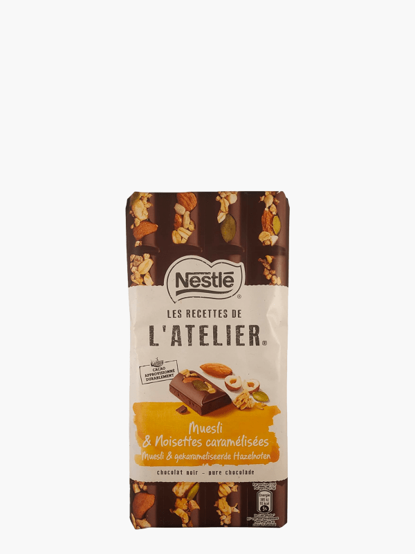 nestle tablette les recettes de l'atelier de chocolat au lait, raisins,  amandes et noisettes 170g