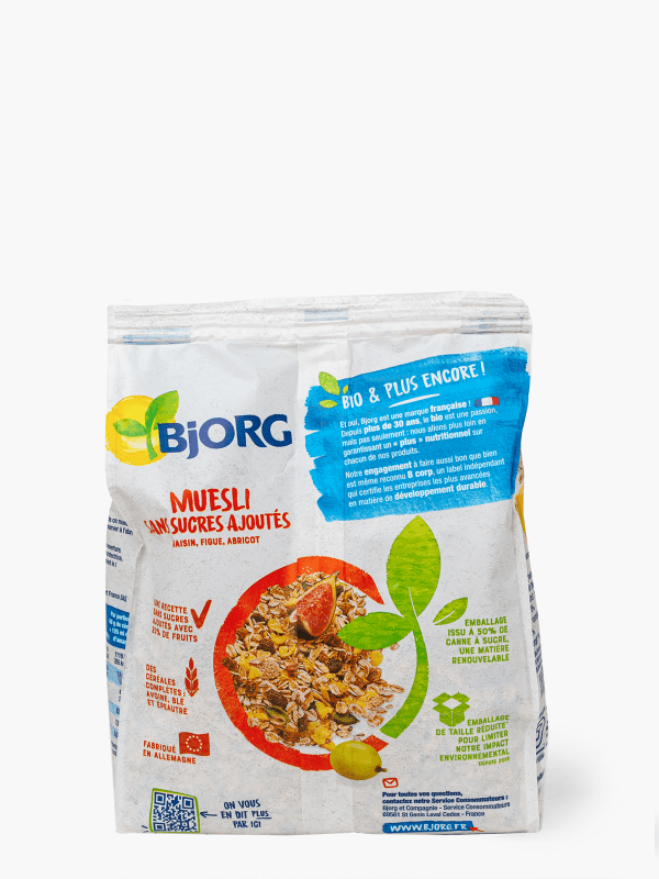 Céréales muesli bio sans sucres ajoutés BJORG : le paquet de 375 g