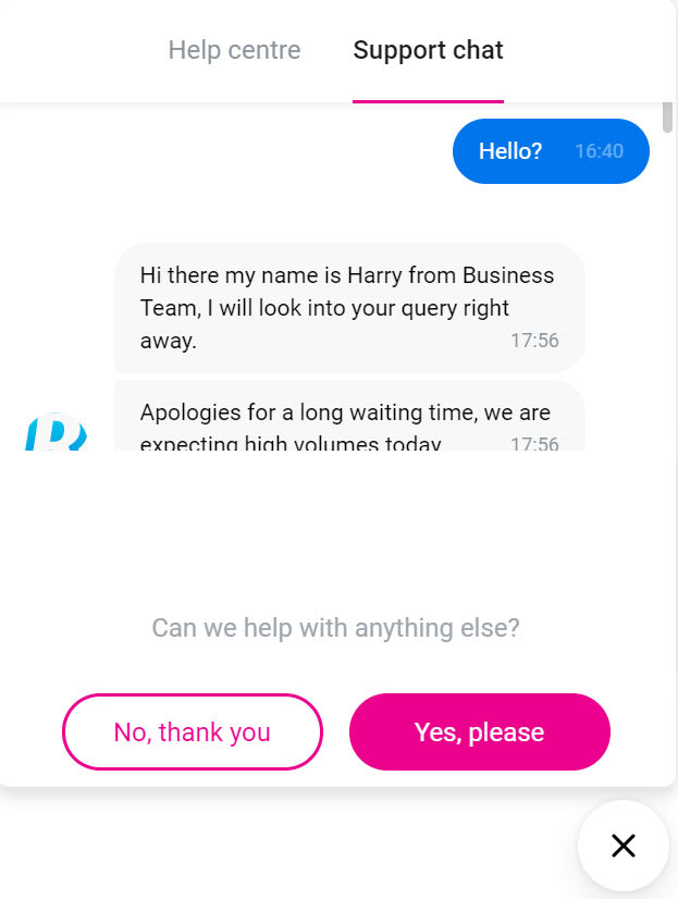 Revolut customer service chat screen