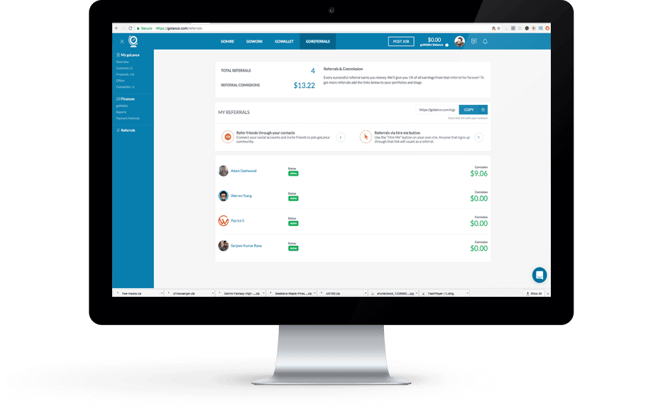 Users can invite friends, affiliates or even work as a sales goLancer