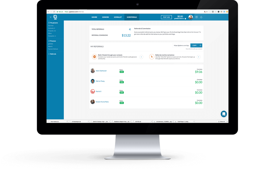 Users can invite friends, affiliates or even work as a sales goLancer