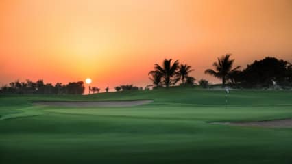 Vor der Wüstenkulisse gleicht der Platz einer fruchtbaren Oase. (Foto: Abu Dhabi Golf Club)