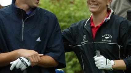 Der zehn Jahre jüngere Sergio Garcia und Annika Sörenstam während der Proberunde im Vorfeld des Turniers 2003. Die Stimmung war hervorragend. (Foto: Getty)