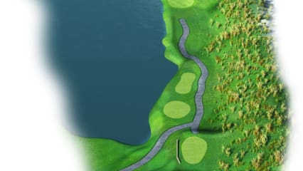 Bahn 2 - Par-3 - 192 MeterDas erste Par-3 des Platzes hat es in sich, denn auch hier zieht sich das Wasser auf der linken Seite bis zum Grün hin.(Foto: golf-national.com)