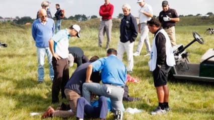 KLM Open 2014 in Zandvoort, Niederlande
... bis er am 16. Loch, seinem siebenten Loch, von einem Golfball an der Stirn getroffen wurde und zusammenbrach.
(Foto: Getty)