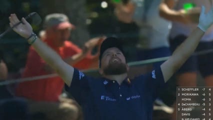 Shane Lowry feiert seinen Eagle auf dem 14. Loch des Augusta National Golf Club. (Foto: Twitter@TheMasters)