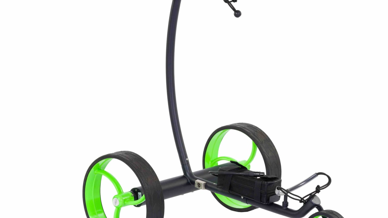 Der Taurus Down Hill Control "Black Edition" Elektro-Trolleys von Leisure and Sports mit giftgrünen Rädern. (Foto: Leisure and Sports GmbH)
