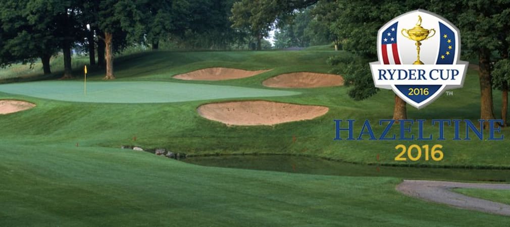 Loch 17 auf dem Hazeltine National Golf Club. Hier werden sich 2016 die USA und Europa im Ryder Cup duellieren.