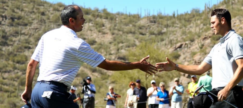Zum Auftakt der Valero Texas Open trifft Martin Kaymer (r.) in einem Flight auf Matt Kuchar und dessen Landsmann Justin Leonard.