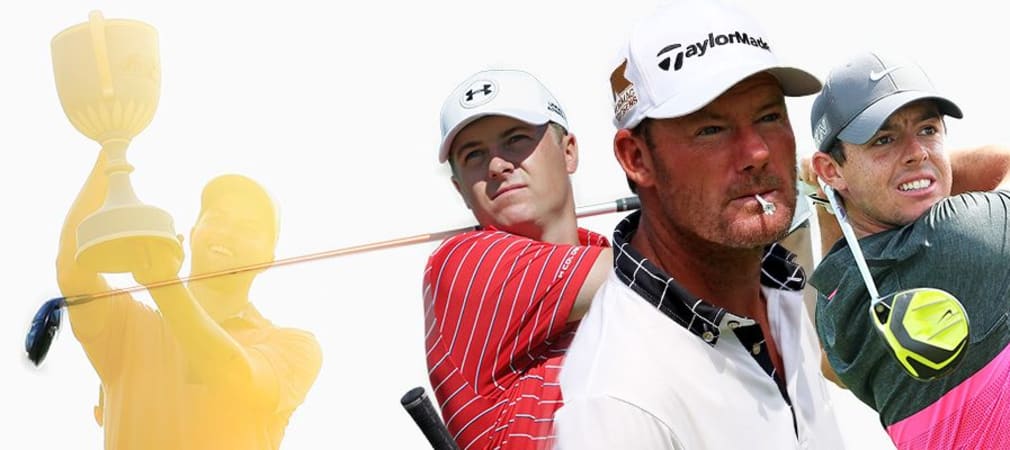 Für Alex Cejka (m.), Jordan Spieth (l.) und Rory McIlroy gehen die FedExCup-Playoffs mit der Deutsche Bank Championship in die entscheidende Phase.