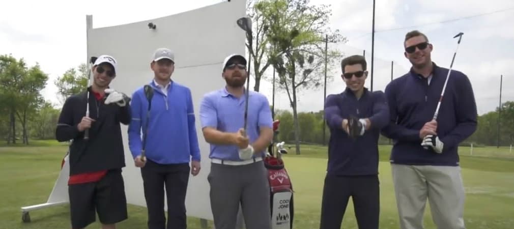 Die Jungs von Dude Perfect versuchen einen Flop-Shot über die Mauer. (Foto: Twitter/@DudePerfect)