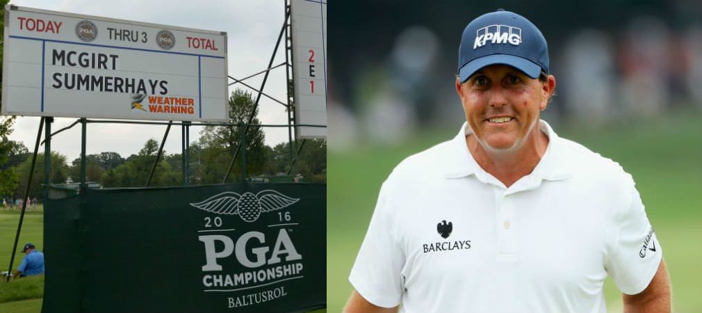 Gut Lachen, wer die Runde ins Trockene gebracht hat: Phil Mickelson war von der Unterbrechung des Moving Day nicht betroffen. (Foto: Getty)