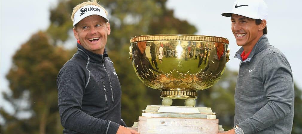 Die strahlenden Sieger: Thorbjörn Olesen und Sören Kjeldsen sicherten sich den World Cup of Golf - das erste Mal triumphierte Dänemark. (Foto: Getty)