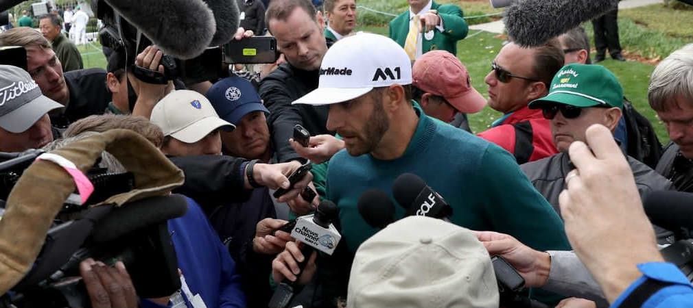Dustin Johnson verkündet nach einigen Probeschwüngen seinen Rückzug vom US Masters Tournament 2017.