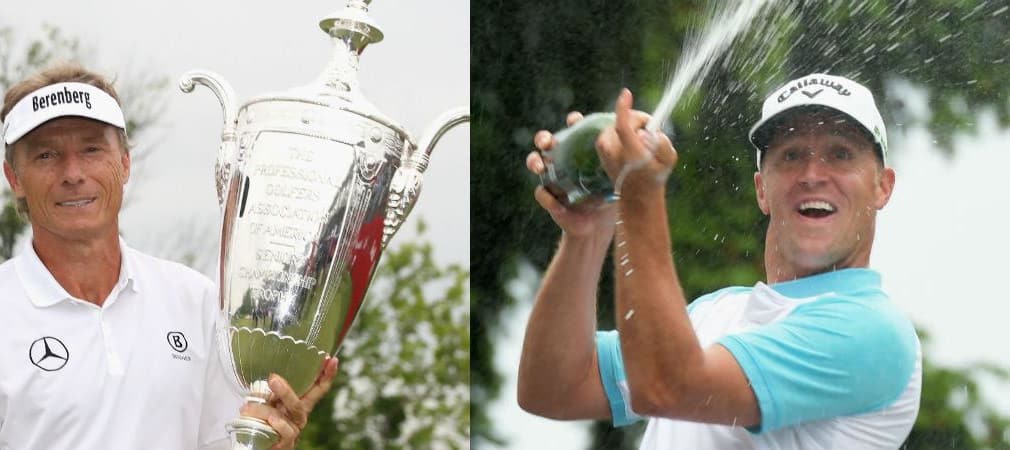Bernhard Langer (l.) sorgt mit dem nächsten Majorsieg weiter für Furore, Alex Noren krönte ein beeindruckendes Turnier in Wentworth mit dem Sieg.