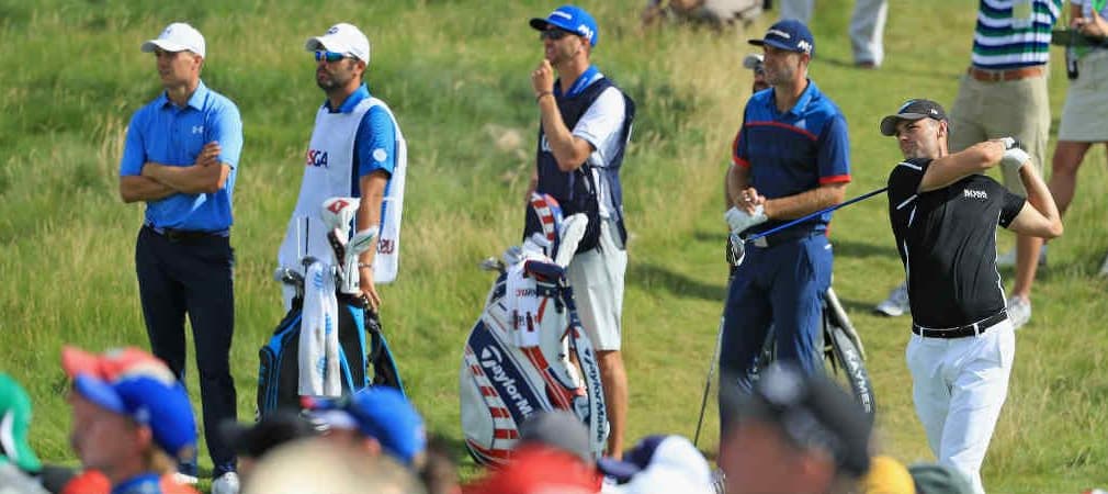 Die drei letzten US-Open-Sieger, Martin Kaymer, Jordan Spieth und Dustin Johnson standen am ersten Tag der 117. US Open in Erin Hills im Mittelpunkt. (Foto: Getty)