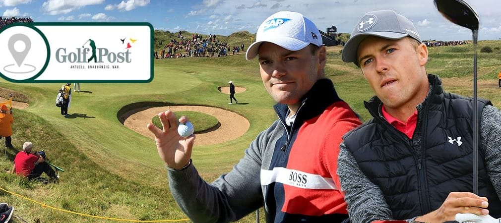 Während Martin Kaymer (l.) zum Auftakt der British Open Achterbahn fährt, spielt sich Jordan Spieth an die Spitze.