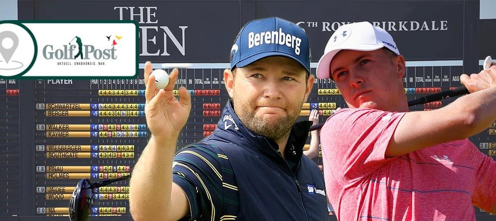 Branden Grace (l.) spielt am Moving Day der British Open neuen Majorrekord, während Jordan Spieth den Titel anvisiert.