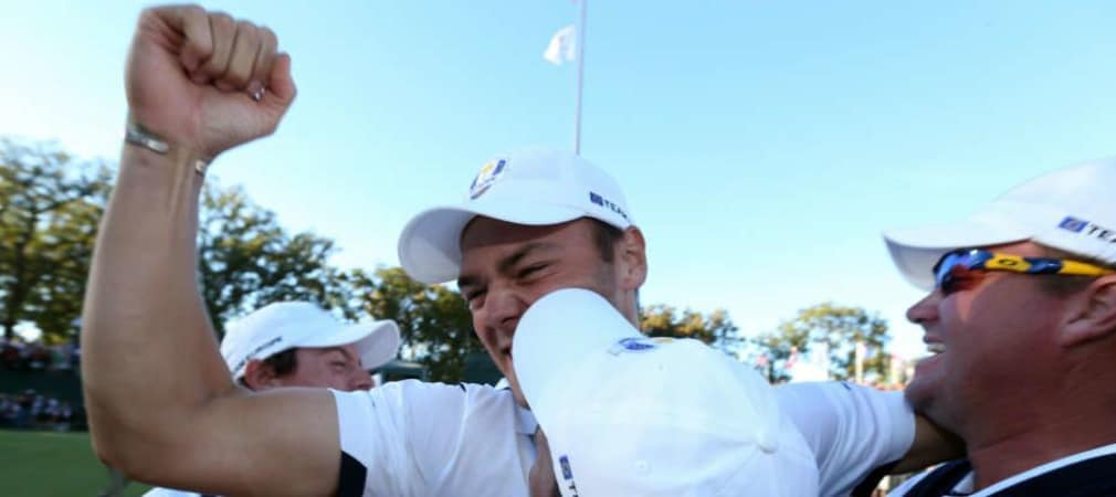 Martin Kaymer mit dem Gewinnerjubel, nach seinem legendären Putt beim Ryder Cup 2012. (Foto: Getty)