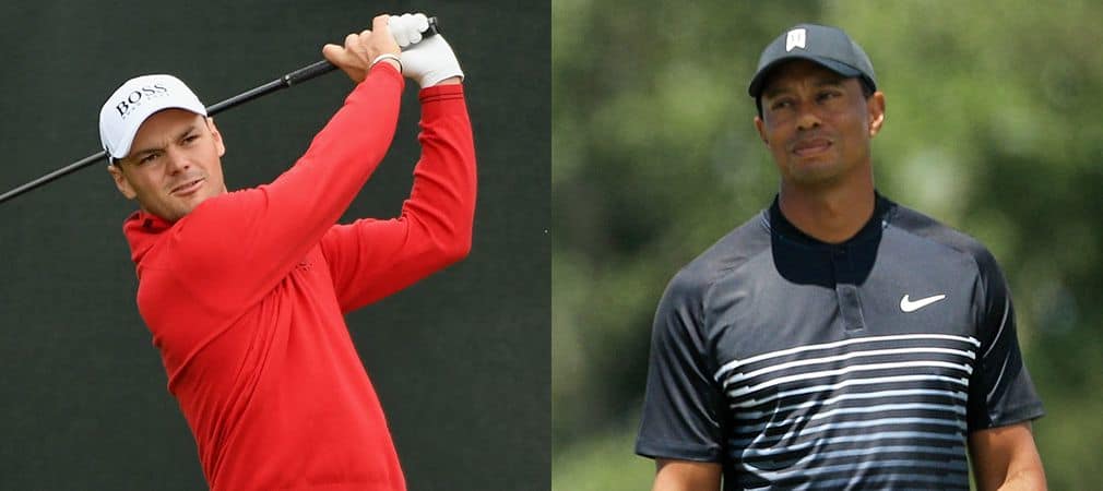 Tiger Woods (r) und Martin Kaymer bleiben bei der US Open 2018 hinter den Erwartungen zurück. (Foto: Getty)