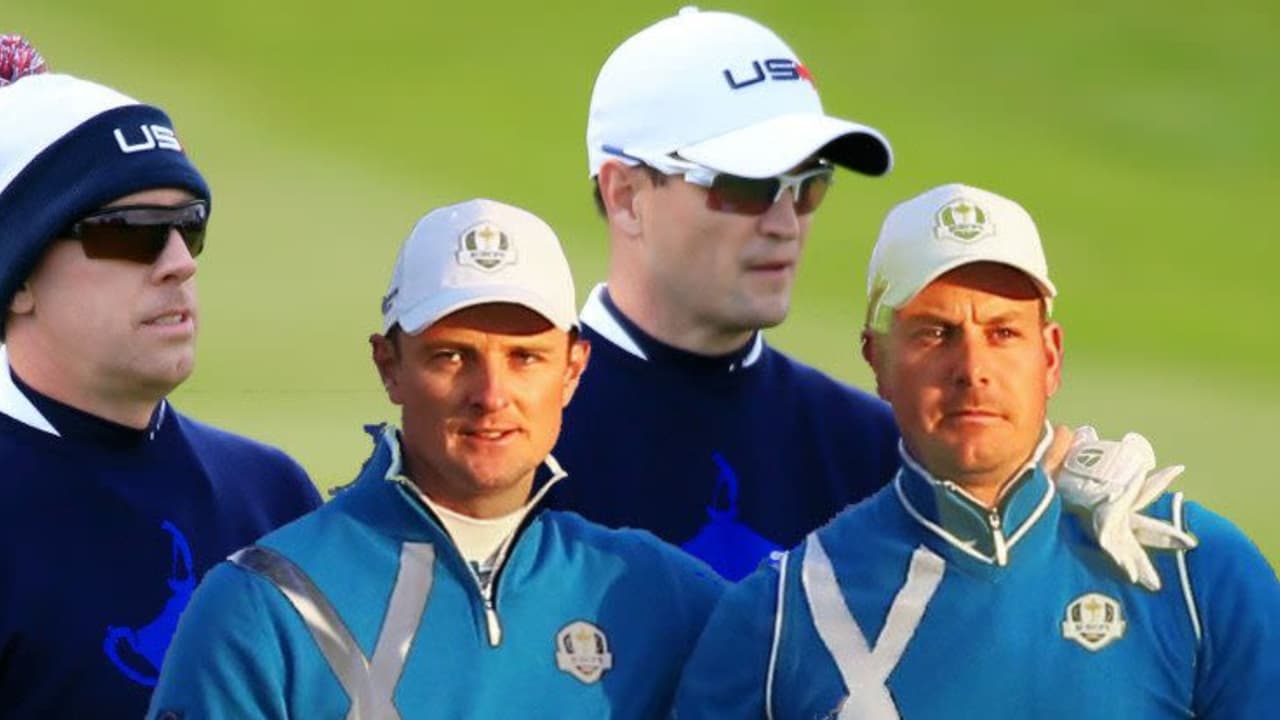Henrik Stenson und Justin Rose mit wichtigem Punkt gegen Zach Johnson und Hunter Mahan. (Foto: Getty)