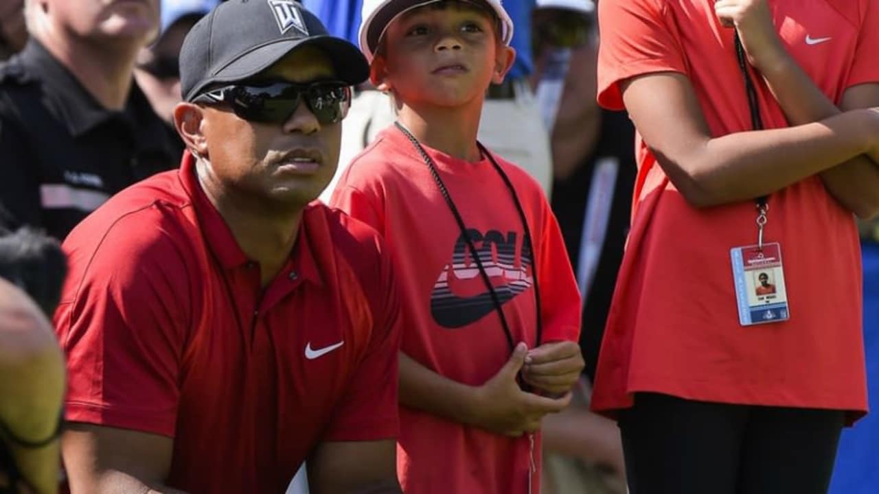 Tiger Woods mit seinen Kindern bei der Quicken Loans National. (Foto: Twitter/@PGATOUR)
