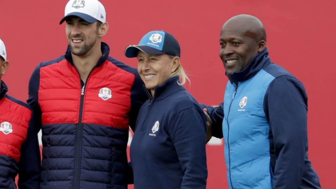 Kelly Slater, Michael Phelps vom Team USA mit Martina Navratilova und John Regis vom Team Europa (v.l.). (Foto: Getty)