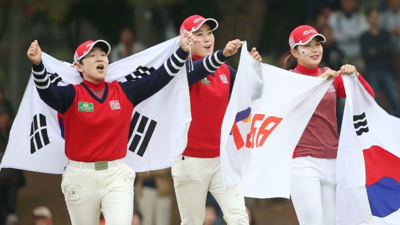 Das Team der KLPGA beweist seine Überlegenheit im Finale des The Queens. (Foto: Getty)