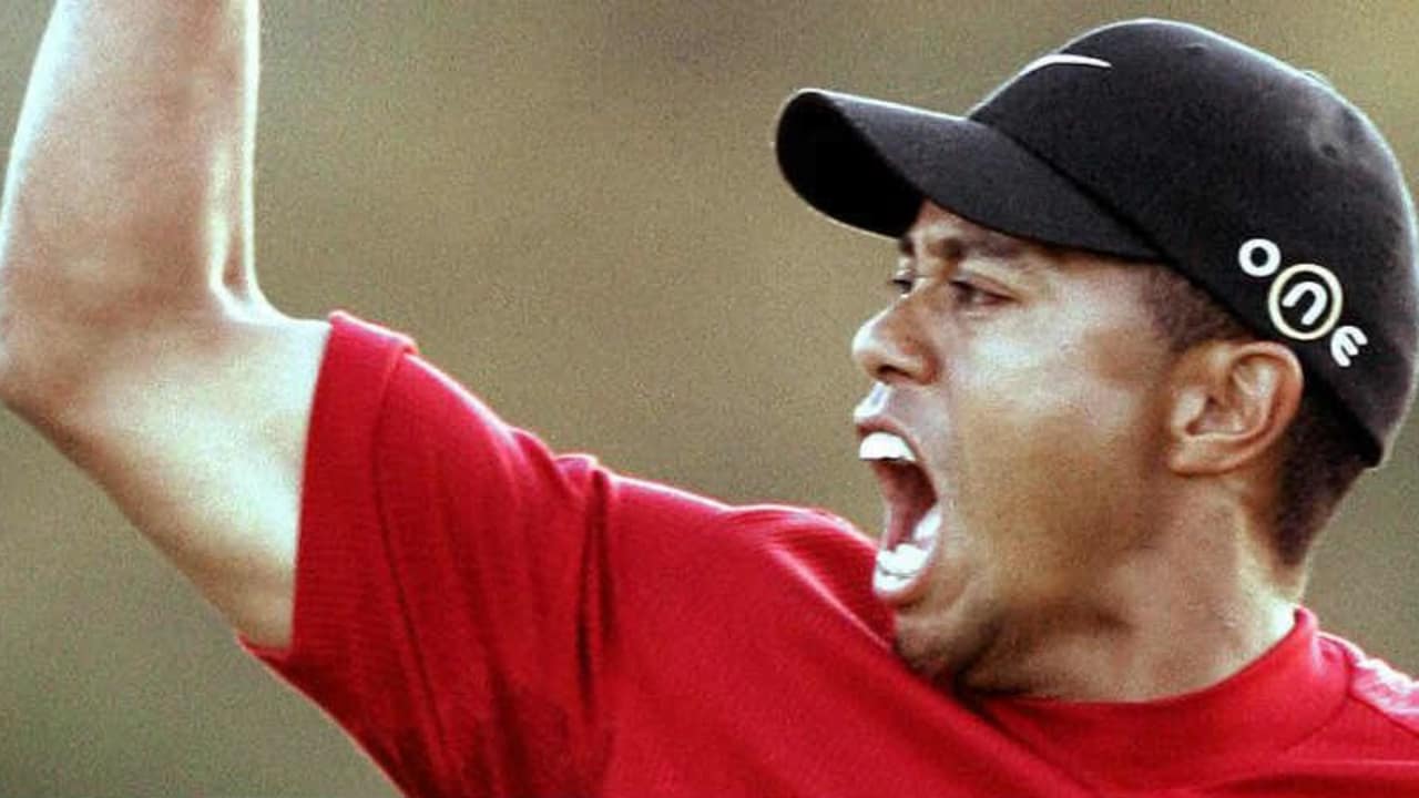 Tiger Woods jubelt beim Masters Tournament 2005. (Foto: Getty)