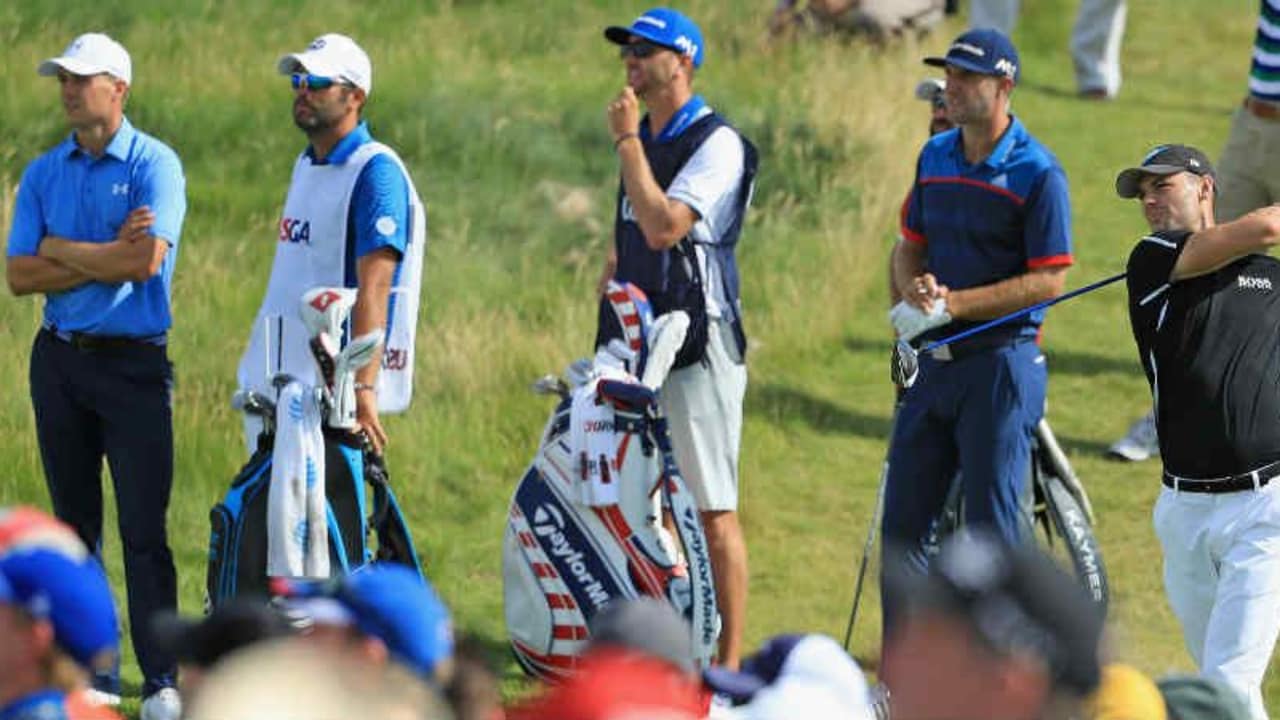 Die drei letzten US-Open-Sieger, Martin Kaymer, Jordan Spieth und Dustin Johnson standen am ersten Tag der 117. US Open in Erin Hills im Mittelpunkt. (Foto: Getty)