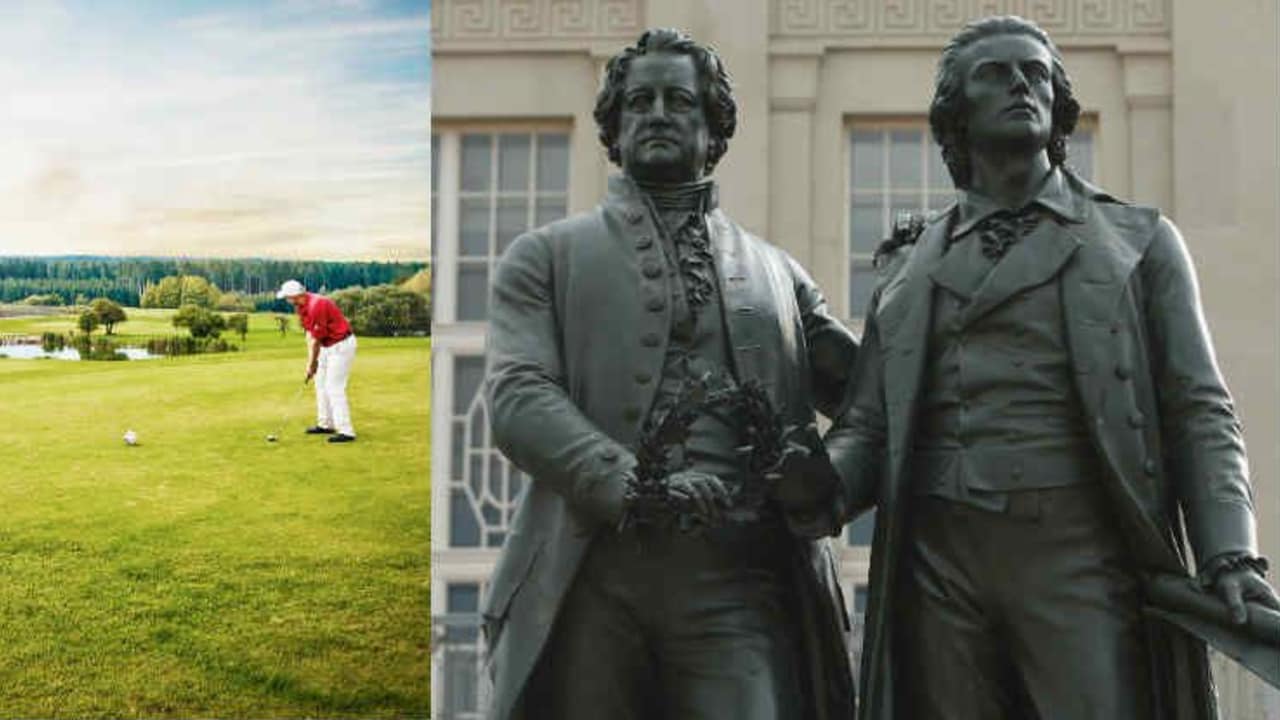 Golf oder Goethe? Warum nicht beides? (Foto: Facebook/@GolfresortWeimarerLand und Getty)