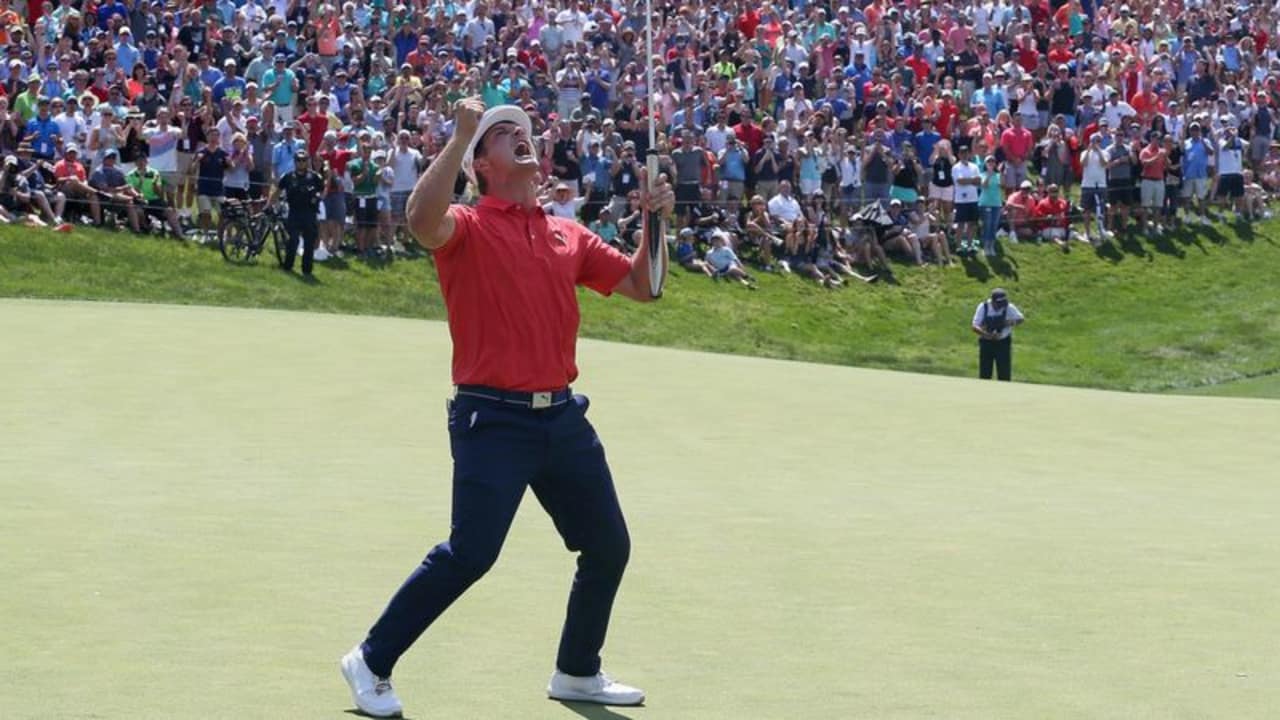 Bryson DeChambeau siegt mit großem Jubel im Stechen des Memorial Tournaments in Dublin, Ohio. (Foto: Getty)