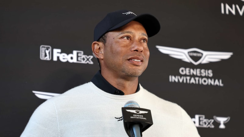 Tiger Woods at Riviera Country Club during Round 1 of the Genesis Invitational 2024