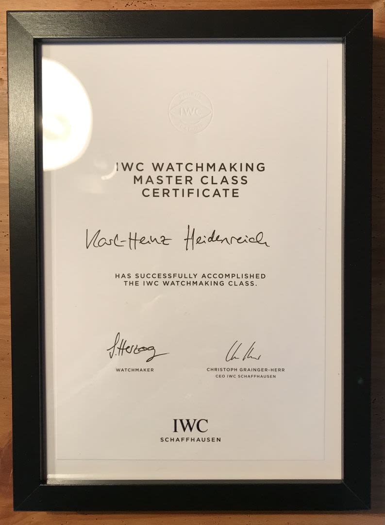 IWC Watchmaking Masterclass Certificate