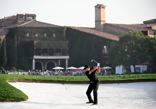 SHANGHAI, CHINA - OCTOBER 31:  Phil Mickelson of the USA plays his second shot into the par four 9th hole during the first round of the WGC HSBC Champions at Sheshan International Golf Club on October 31, 2019 in Shanghai, China. (Photo by Ross Kinnaird/Getty Images)