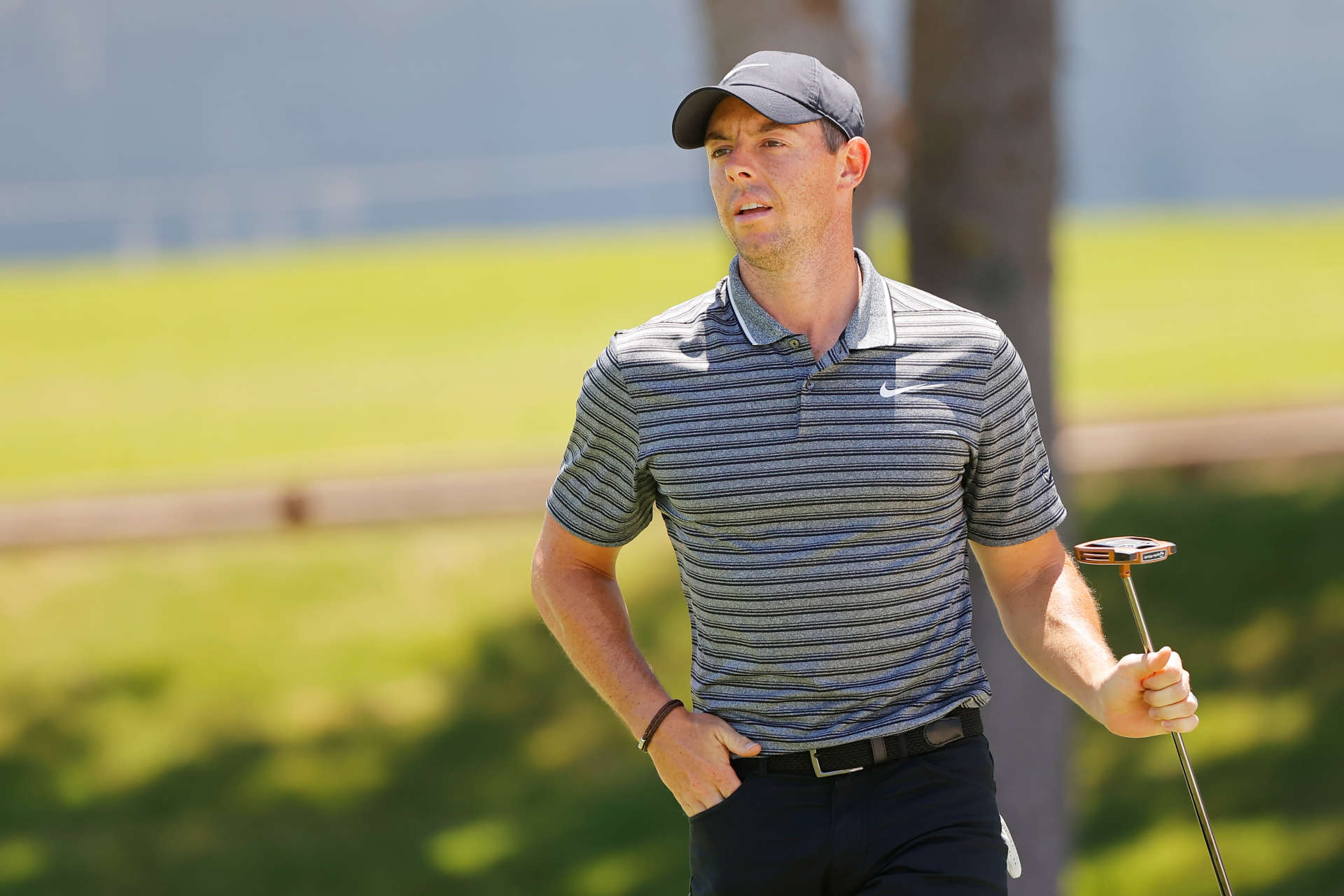 FORT WORTH, TEXAS - JUNE 12: Rory McIlroy of Northern Ireland reacts on the ninth green during the second round of the Charles Schwab Challenge on June 12, 2020 at Colonial Country Club in Fort Worth, Texas. (Photo by Ron Jenkins/Getty Images)