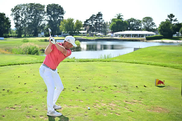 ATZENBRUGG, AUSTRIA - JULY 10: Pelle Edberg of Sweden plays his tee shot on the 18th hole during day two of the Austrian Open at Diamond Country Club on July 10, 2020 in Atzenbrugg, Austria. (Photo by Stuart Franklin/Getty Images)