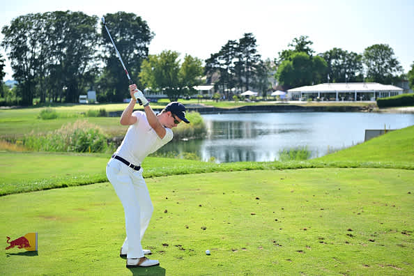 ATZENBRUGG, AUSTRIA - JULY 10: Daan Huizing of Netherlands plays his tee shot on the 18th hole during day two of the Austrian Open at Diamond Country Club on July 10, 2020 in Atzenbrugg, Austria. (Photo by Stuart Franklin/Getty Images)