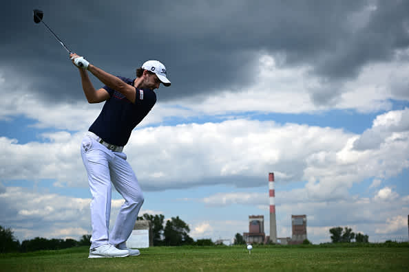 ATZENBRUGG, AUSTRIA - JULY 12: Nicolai von Dellingshausen of Germany hits his tee-shot on the 12th hole during day four of the Austrian Open at Diamond Country Club on July 12, 2020 in Atzenbrugg, Austria. (Photo by Stuart Franklin/Getty Images)