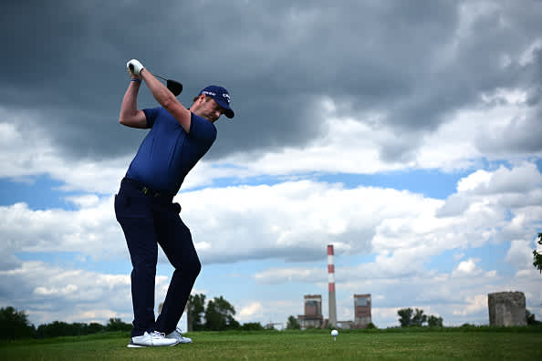 ATZENBRUGG, AUSTRIA - JULY 12: Marc Warren of Scotland hits his tee-shot on the 12th hole during day four of the Austrian Open at Diamond Country Club on July 12, 2020 in Atzenbrugg, Austria. (Photo by Stuart Franklin/Getty Images)