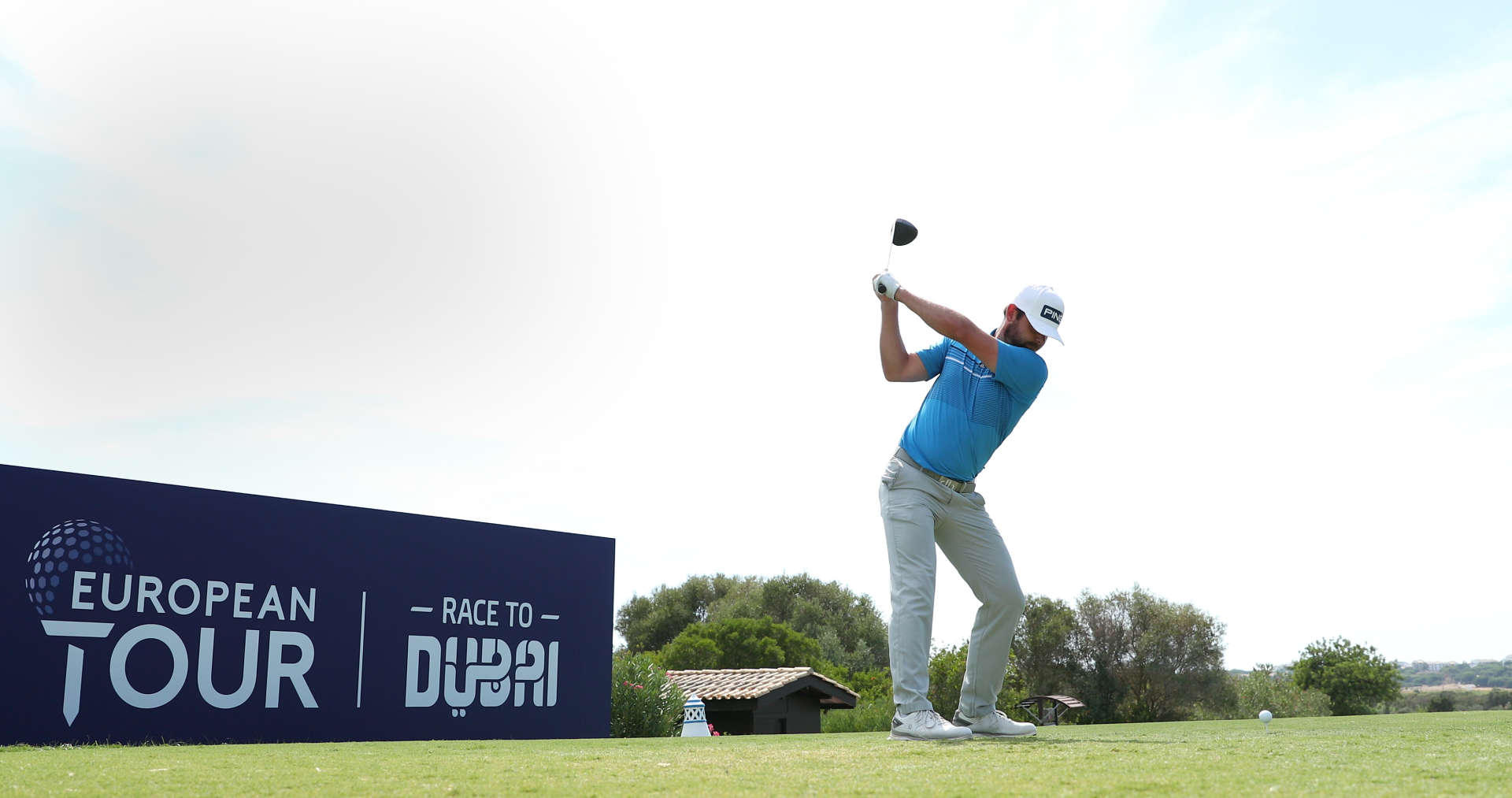 QUARTEIRA, PORTUGAL - SEPTEMBER 11: Liam Johnston of Scotland tees off on the 1st hole during Day two of the Portugal Masters at Dom Pedro Victoria Golf Course on September 11, 2020 in Quarteira, Portugal. (Photo by Luke Walker/Getty Images)